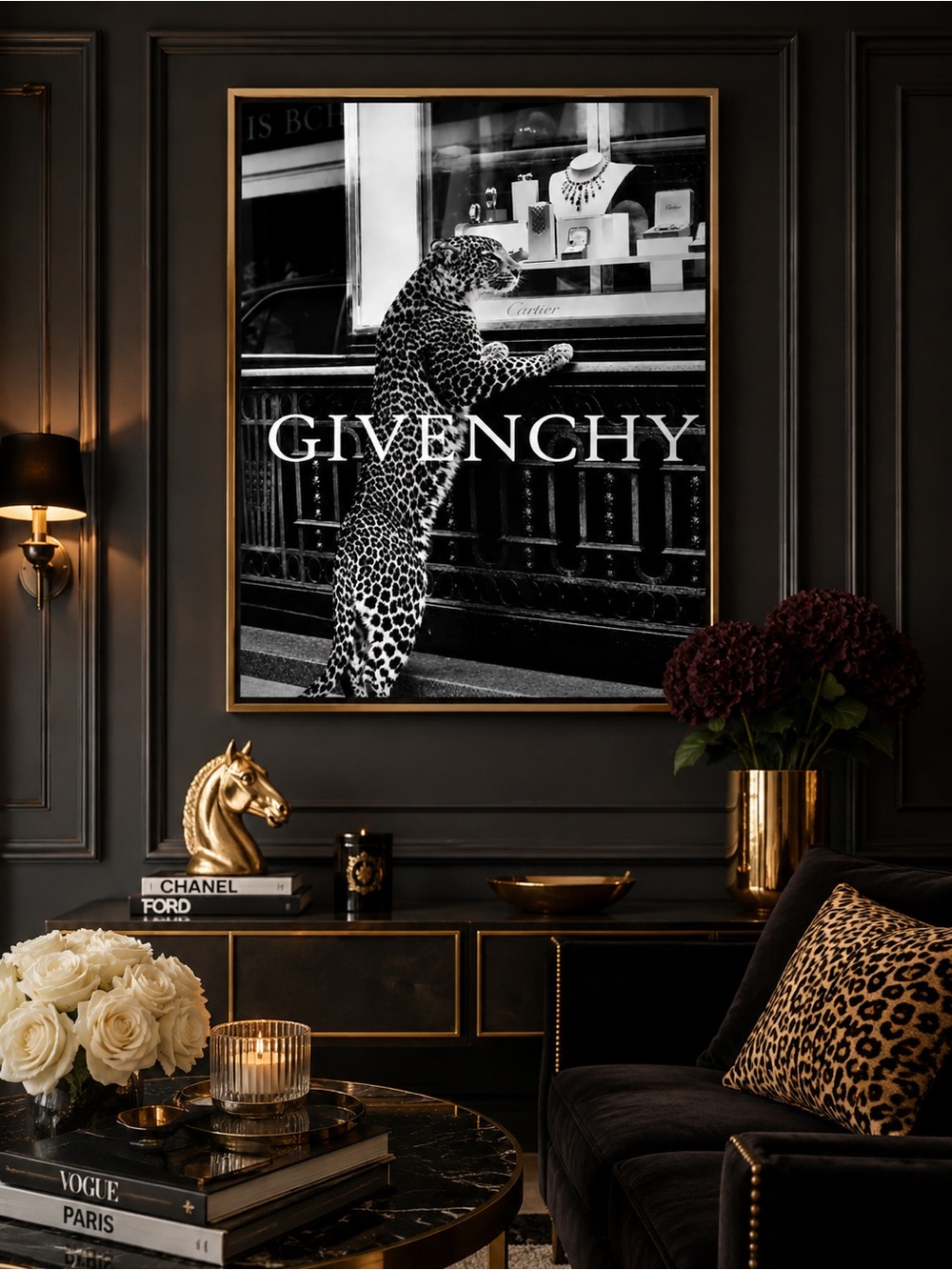 Leopard Luxury Fashion Wall Art Black White Glam Office Decor Print 8x10 - Picture 3 of 7